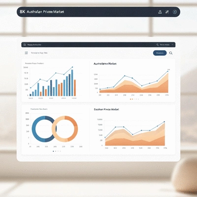 Modern financial dashboard displaying Australian private market trends with growth charts and data analytics, no text, no words, no typography, clean image